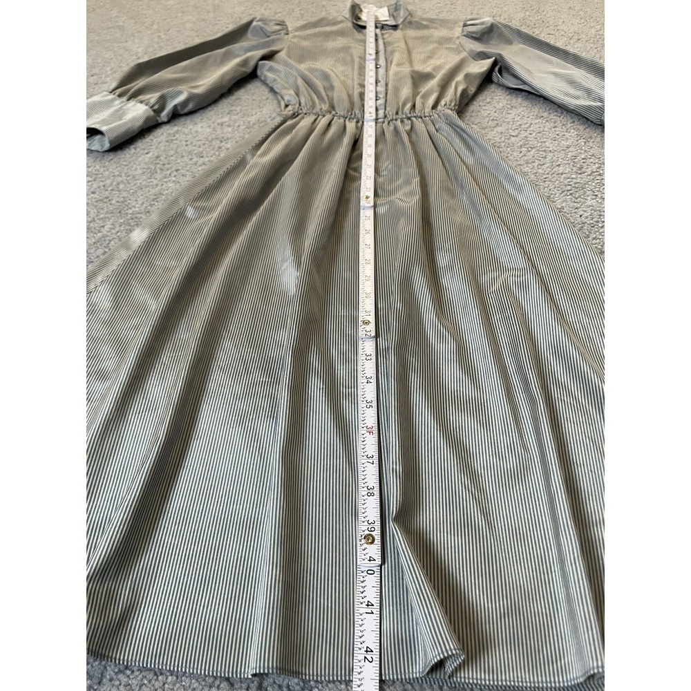 80s Susan Howard Striped Midi Dress S-M Taupe Satin 3/4 Sleeve Classic Career - Picture 9 of 15